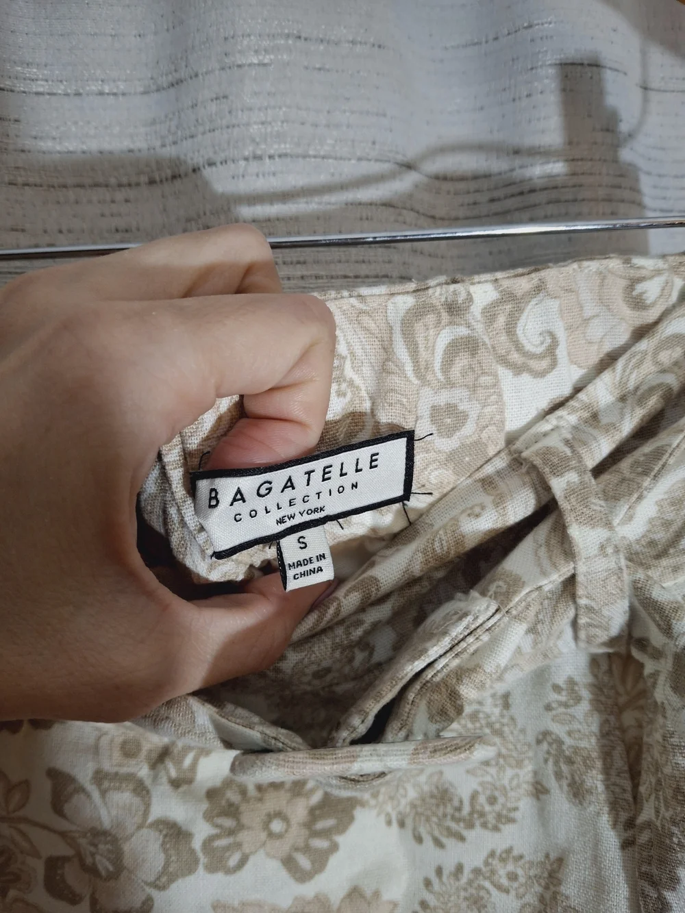 Bagatelle Neutral Paisley Belted A-Line Midi Skirt Small